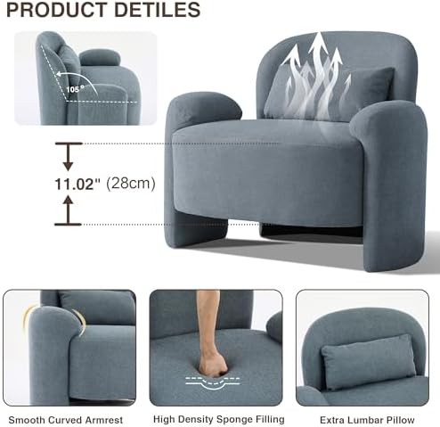 LOULENS Accent Chair Set of 2, Linen Fabric Lounge Armchair - Image 3
