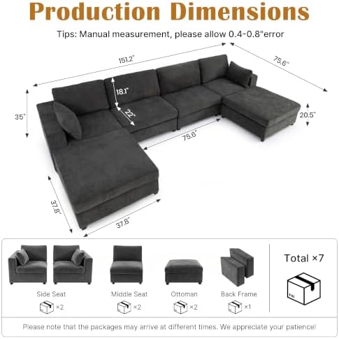 Oversized Modular Sectional Sofa, Dark Grey - Image 2
