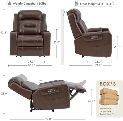 Watson & Whitely Oversized Genuine Leather Power Recliner Chair, Dark Brown - Image 3