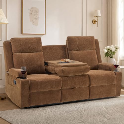 GUEAPY Reclining Sofa for Living Room, Flip-Down Center Backrest, 4 Cup Holders by GUEAPY