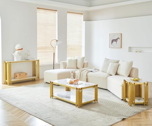 White Marble Coffee Table Set of 4, Faux Marble Coffee Tables, Luxury 4 Piece - Image 2