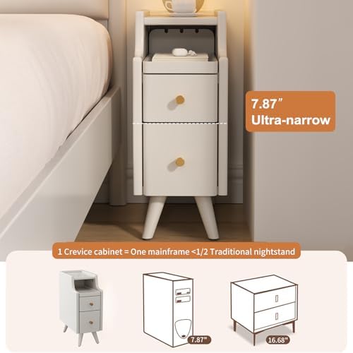 AQIMUELE Small Nightstand with Drawers, Solid Wood Narrow Bedside Table - Image 4