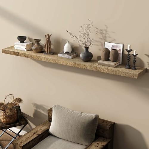 Acovy 72" Unfinished Solid Reclaimed Wood Floating Shelves, Rustic Heavy-Duty - Image 2