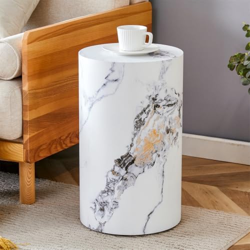 Round Side Table, End Table Living Room Tables, Faux Marble Sofa Couch Tables - Image 3