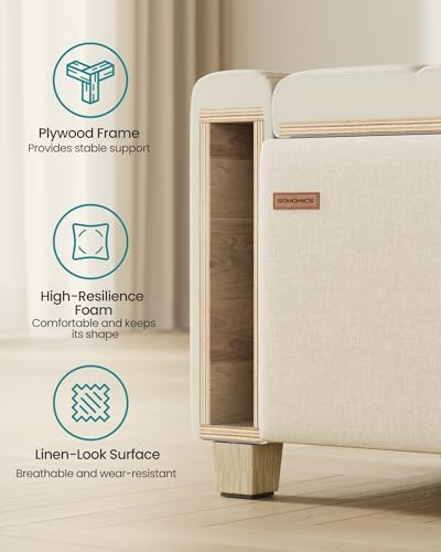 SONGMICS Storage Ottoman, 48 Inches Long Bed End Stool, Solid Wood Legs - Image 6