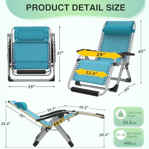 Suteck Oversized Zero Gravity Chair, 29In XL Lounge Chairs - Image 2