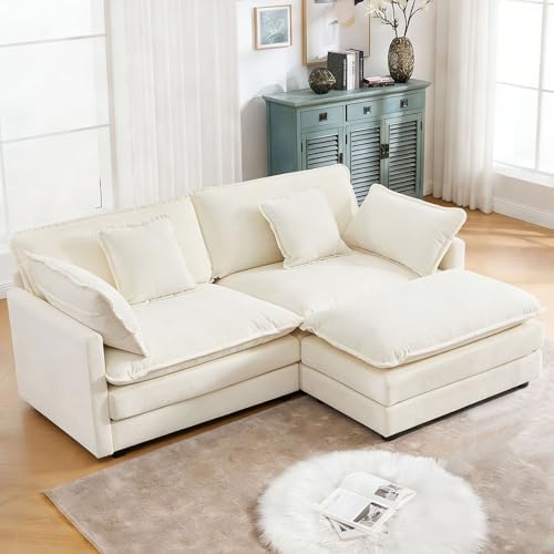 GNIXUU 76.7" Beige White Small L Shaped Cloud Couch Loveseat by GNIXUU