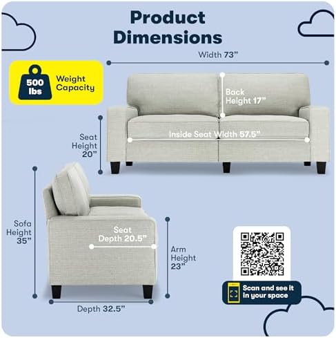 Serta Palisades 73" Track Arm Sofa, Easy Care Polyester, Soft Pillow Back - Image 2