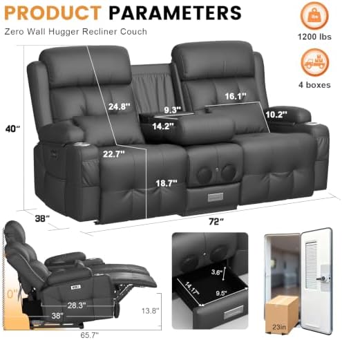Home Theater Seating, Power Loveseat Recliner Sofa - Image 2