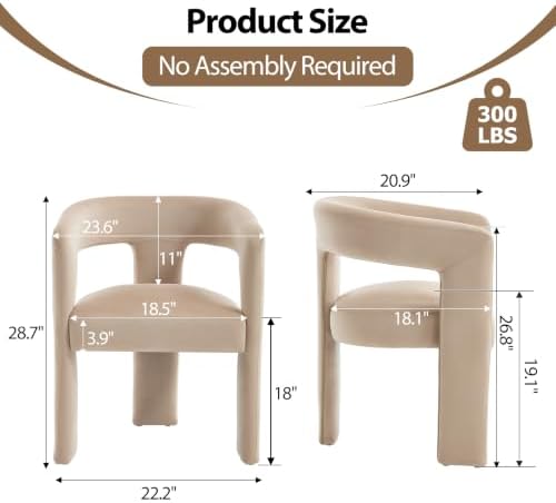Modern Barrel Dining Chairs Set of 2, No Assembly Velvet Upholstered Dining - Image 2