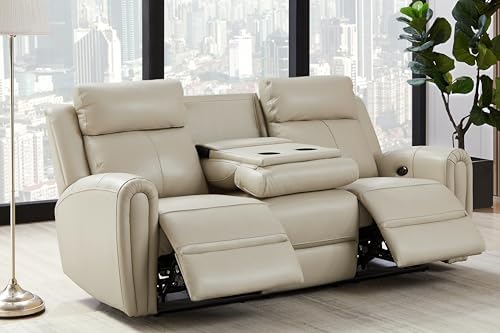 THUPER Beige Genuine Leather Power Recliner Sofa Couch by ComfortLivingSofas