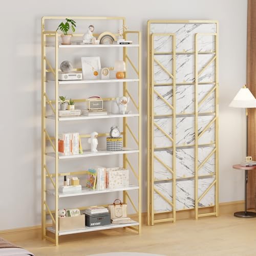 JSB 6 Tier No Assembly Folding Bookshelf, 30.3" Wide Foldable Storage Bookcase - Image 4