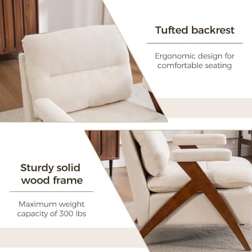 Mid Century Modern Accent Chair, Comfy Solid Wood Armchair - Image 3