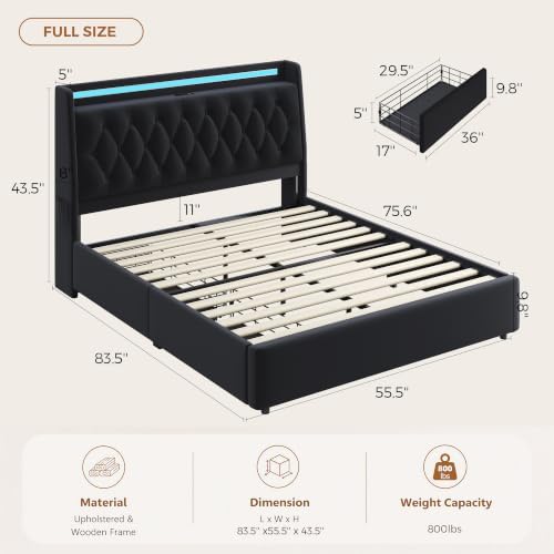 Jocoevol Full LED Velvet Bed Frame - Image 2