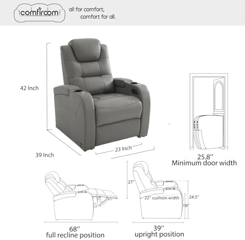 comfiroom Home Theater Seating, Top-Grain Leather Power Recliner Chair - Image 2