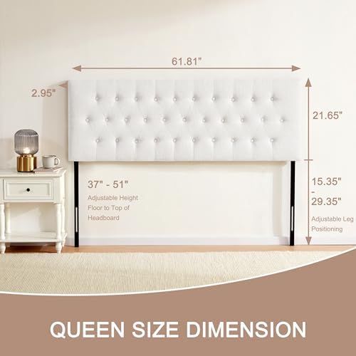 Tufted Upholstered Headboard Queen Size, Adjustable Height 37- 51 in - Image 2
