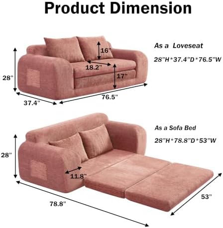 Fold Out Chair Bed, Folding Sofa Bed, 2 in 1 Convertible Sleeper Chair Bed - Image 2