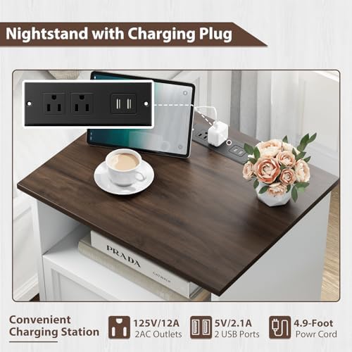 YANSNWO White Nightstand with Charging Station, 19.7" 2-Drawer End Table - Image 5
