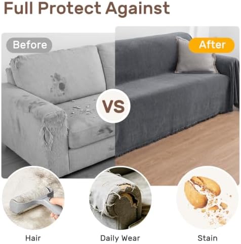 Couch Covers for 3 Cushion Sofa Cover 71" x 118" Dark Grey - Image 5