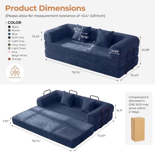 79" Convertible Futon Sofa Bed, Boneless Couch - Image 2