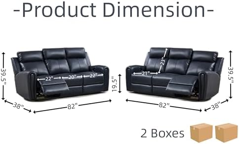 THSUPER Blue Genuine Leather Power Recliner Sofa Couch Set - Image 2