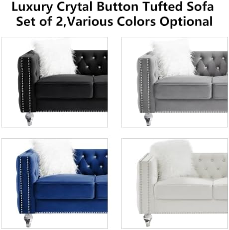 Aoowow 2 Piece Chesterfield Sofa Couch Set - Image 6