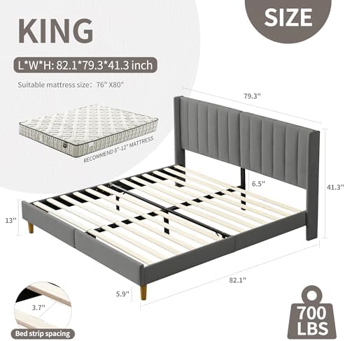 YUHUASHI King Bed Frame，Platform Bed - Image 2