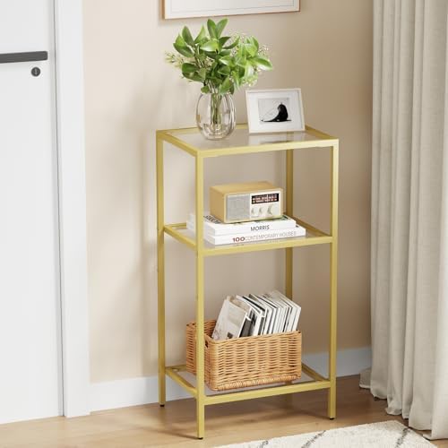 Gold Side Tables Set of 2, Tempered Glass End Table - Image 5