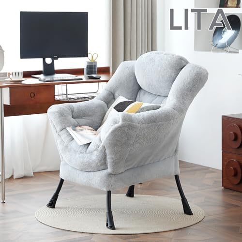 LITA Lazy Chair, Comfy Accent Reading Chair, Plush Grey - Image 7