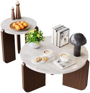 COSIEST Modern 2-Piece Faux Marble Round Coffee & Side Table Set - Image 4
