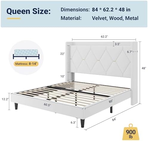 Allewie Queen Bed Frame with Storage Headboard & Smart Charging Station - Image 2