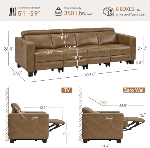 MCombo 109.4'' Zero Wall Hugger Power Recliner Sofa, HL198M4 Ginger - Image 3