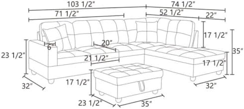 L-Shaped 3-Piece Flannel Sofa - Image 2