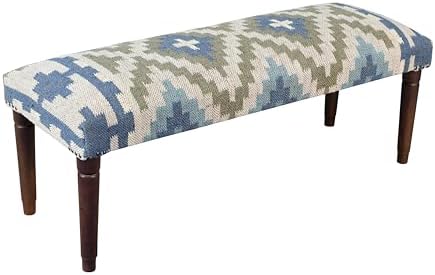 LR Home Green/Blue Handmade Upholstered Bench - Image 3