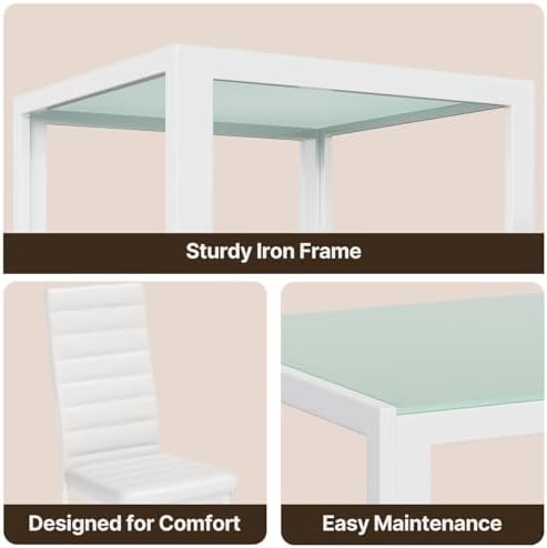 Gizoon 3 Piece Glass Dining Table Set, Kitchen Table and Chairs Set - Image 4