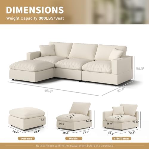 Modern Sectional Linen Couch for Living Room L-Shape Sofas, 4 Seat Modular - Image 2