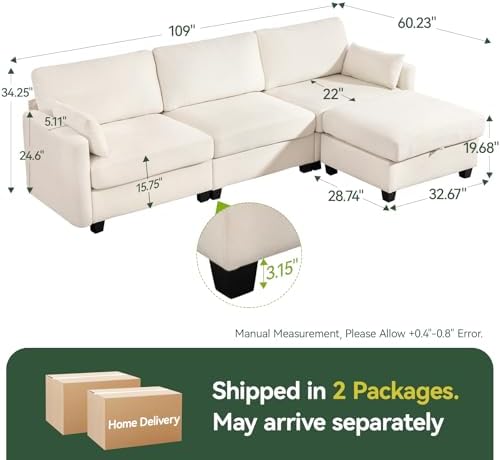 109 Inch Modular Sectional Sofa, L Shaped Couch - Image 2