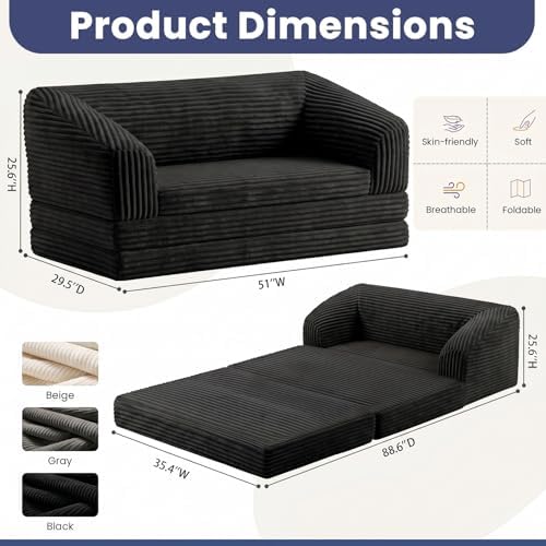 JUIKURY Convertible Sofa Bed, 3-in-1 Foldable Loveseat Couch - Image 2