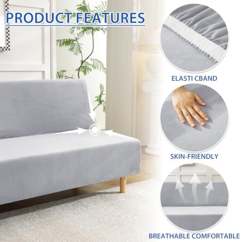 XINEAGE Velvet Armless Futon Cover, Stretch Pet Futon Slipcover, Sliver Grey - Image 5