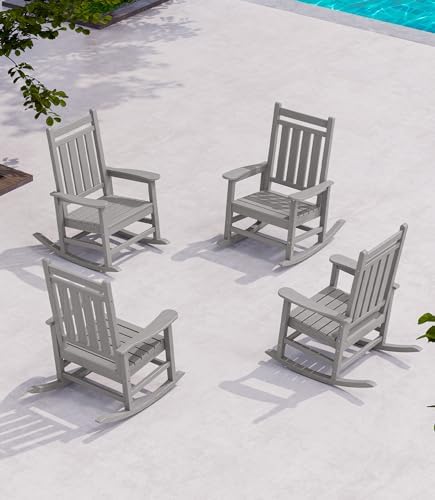 SERWALL Outdoor Rocking Chair Set of 4, Sliver Gray by SERWALL