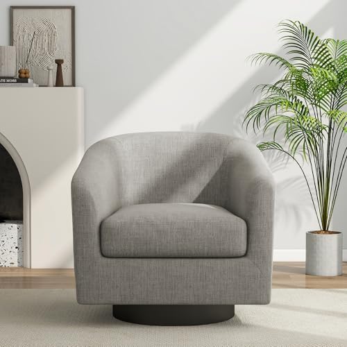 Pia Ricco Fabric 360° Swivel Barrel Accent Chair Khaki by PiaRicco