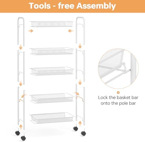 TOOLF 5 Tier Rolling Cart, Metal Utility Storage Cart - Image 3