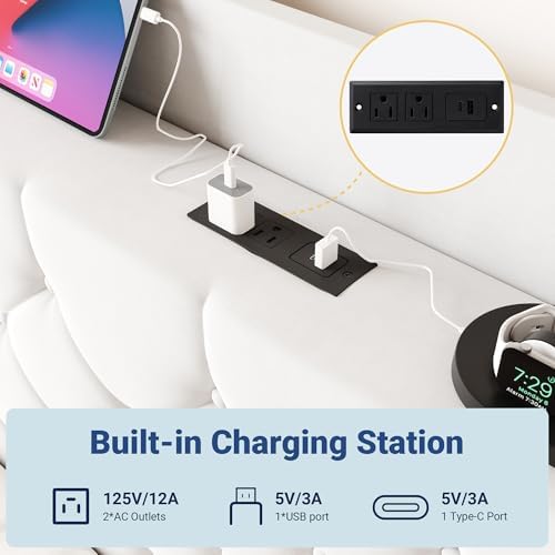 Allewie Full Size Bed Frame, Storage Headboard & Charging Station - Image 5