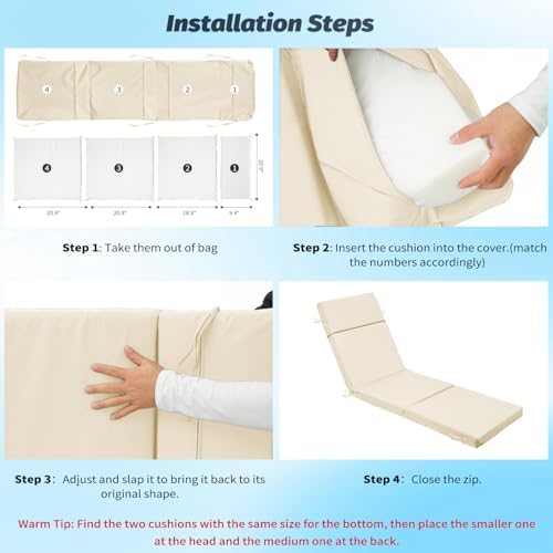 2 Pack Beige Outdoor Chaise Lounge Cushions - Image 7