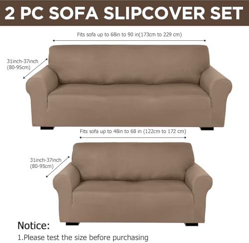 Peryiter 2 Pcs Couch and Loveseat Sofa Covers, Milk Silk - Image 2
