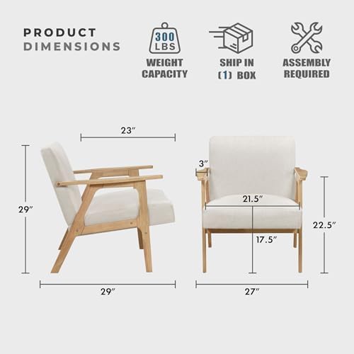 Lexicon Mid Century Modern Accent Chair, Natural Solid Wood Frame - Image 2