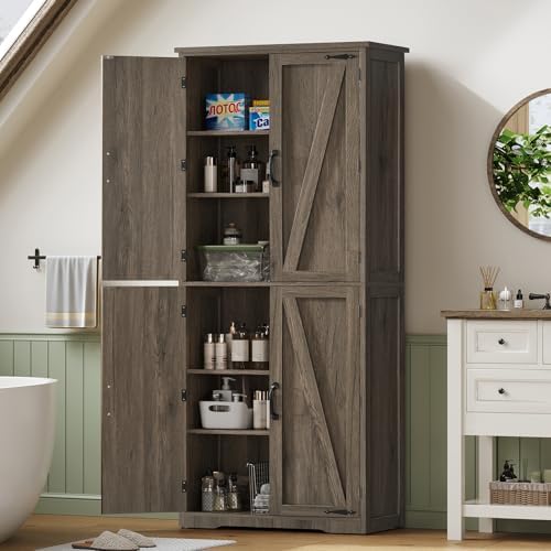 Tall Pantry Cabinet with 4 Doors & 2 Adjustable Shelves, Kitchen Cabinet - Image 5