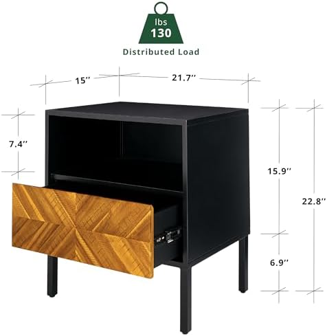 Bme Vivian Solid Wood Nightstand, End Table, Bedside Table - Image 2