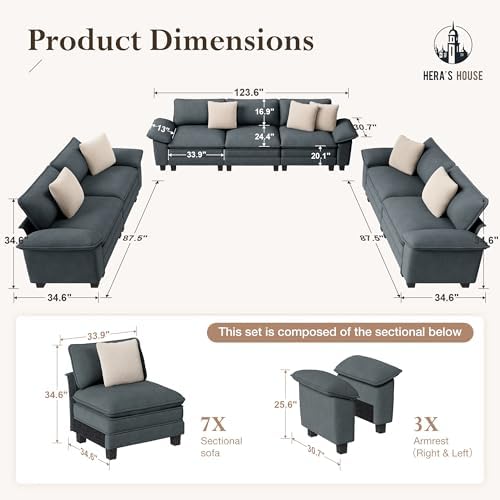 HERA'S HOUSE Modular Sectional Sofa and Loveseat Set 3 Piece Cloud Sofa Set - Image 2