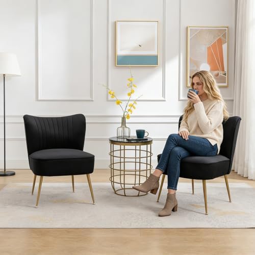 Black Velvet Accent Chair Set of 2 - Image 6
